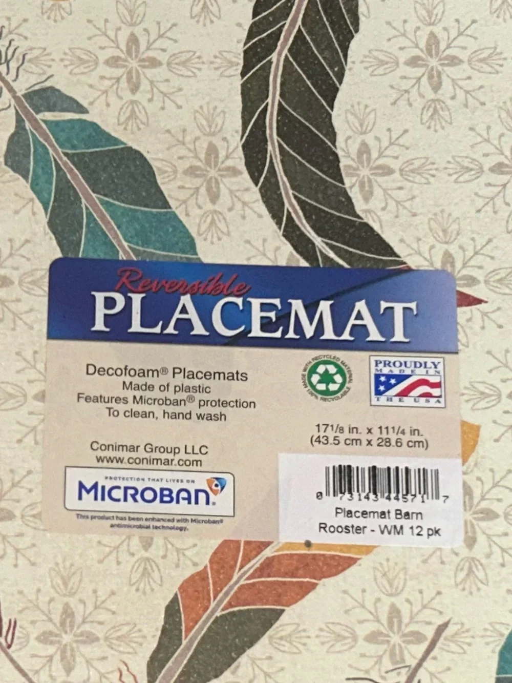 Reversible Rooster Placemats  Barn Rooster Set of 8 Microban